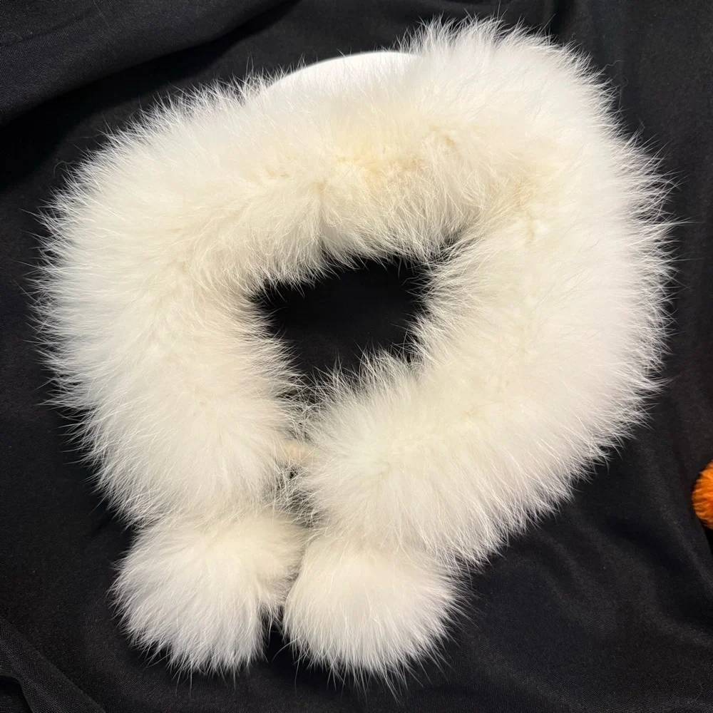 Vintage Real Fur &‎ Leather Snow Bunny Visor Hat Pom Poms White Ski Glam